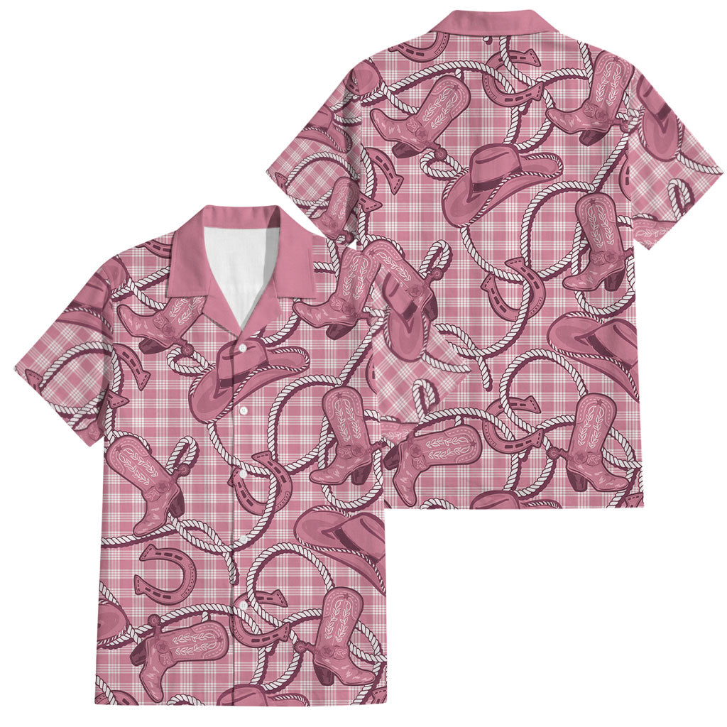 Pink Hawaii Palaka Cowboy Family Matching Off Shoulder Short Dress and Hawaiian Shirt Hawaiian Paniolo Festival Spirit LT19 Dad's Shirt - Short Sleeve Pink - Polynesian Pride