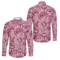 Pink Hawaii Palaka Cowboy Family Matching Off Shoulder Short Dress and Hawaiian Shirt Hawaiian Paniolo Festival Spirit LT19 Dad's Shirt - Long Sleeve Pink - Polynesian Pride