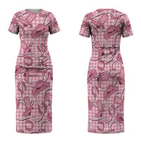 Pink Hawaii Palaka Cowboy Family Matching Short Sleeve Bodycon Dress and Hawaiian Shirt Hawaiian Paniolo Festival Spirit LT19 Mom's Dress Pink - Polynesian Pride