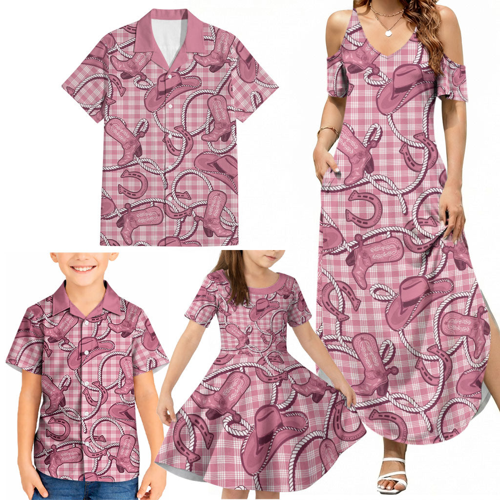 Pink Hawaii Palaka Cowboy Family Matching Summer Maxi Dress and Hawaiian Shirt Hawaiian Paniolo Festival Spirit LT19 - Polynesian Pride