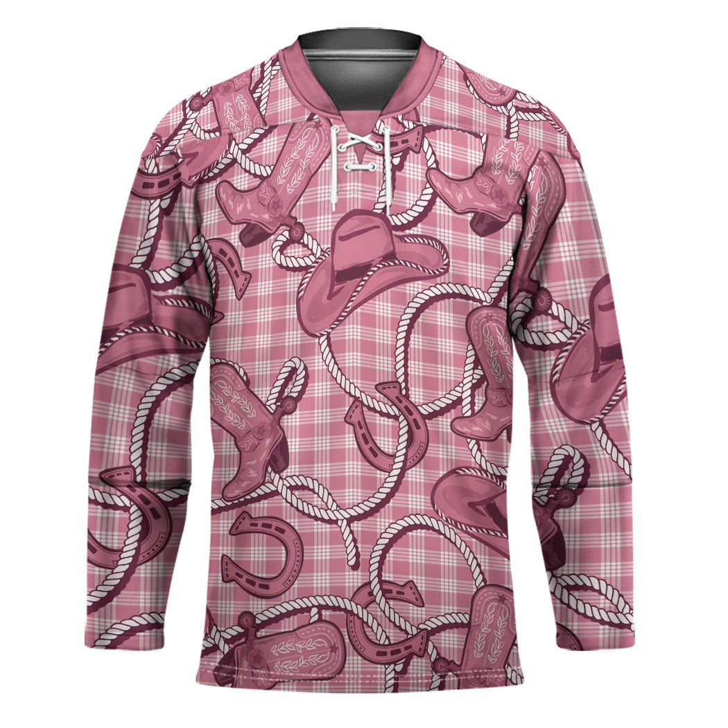 Pink Hawaii Palaka Cowboy Hockey Jersey Hawaiian Paniolo Festival Spirit LT19 Unisex Pink - Polynesian Pride