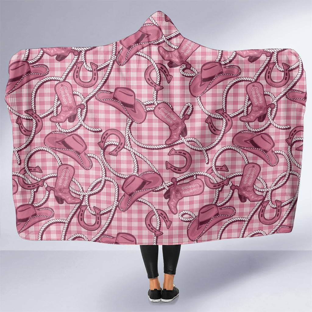 Pink Hawaii Palaka Cowboy Hooded Blanket Hawaiian Paniolo Festival Spirit LT19 One Size Pink - Polynesian Pride
