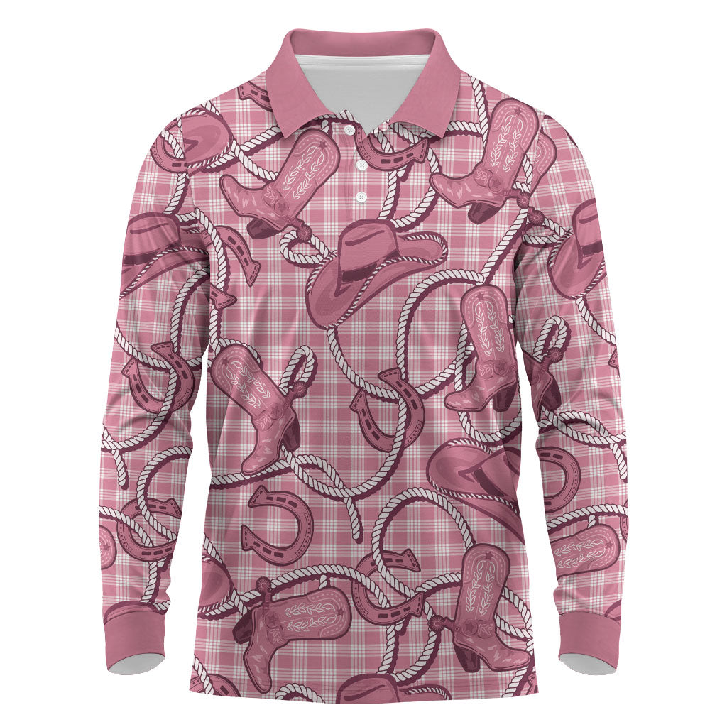 Pink Hawaii Palaka Cowboy Long Sleeve Polo Shirt Hawaiian Paniolo Festival Spirit LT19 Pink - Polynesian Pride