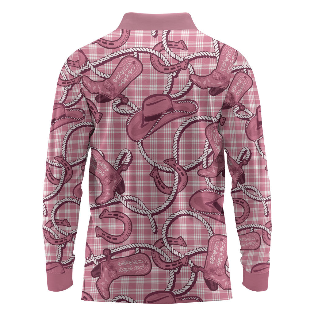 Pink Hawaii Palaka Cowboy Long Sleeve Polo Shirt Hawaiian Paniolo Festival Spirit LT19 - Polynesian Pride