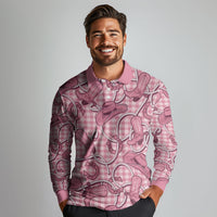 Pink Hawaii Palaka Cowboy Long Sleeve Polo Shirt Hawaiian Paniolo Festival Spirit LT19 - Polynesian Pride