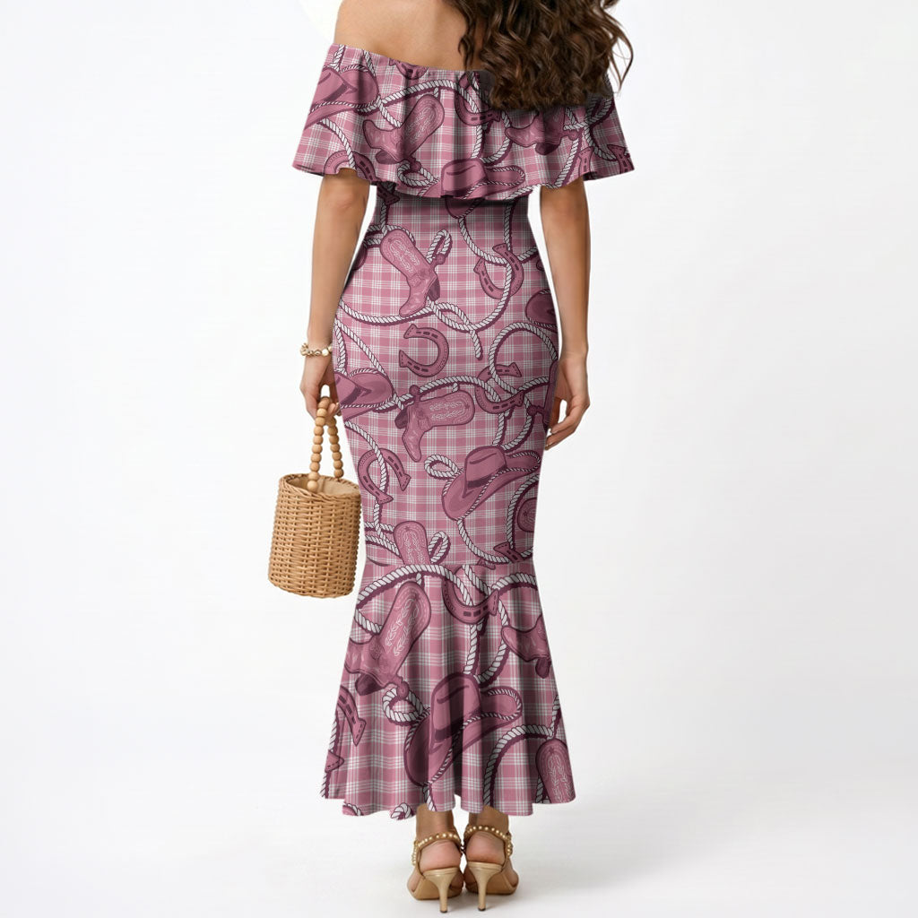 Pink Hawaii Palaka Cowboy Mermaid Dress Hawaiian Paniolo Festival Spirit LT19 - Polynesian Pride