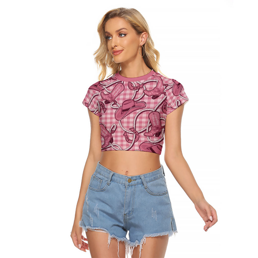 Pink Hawaii Palaka Cowboy Raglan Cropped T Shirt Hawaiian Paniolo Festival Spirit LT19 Female Pink - Polynesian Pride