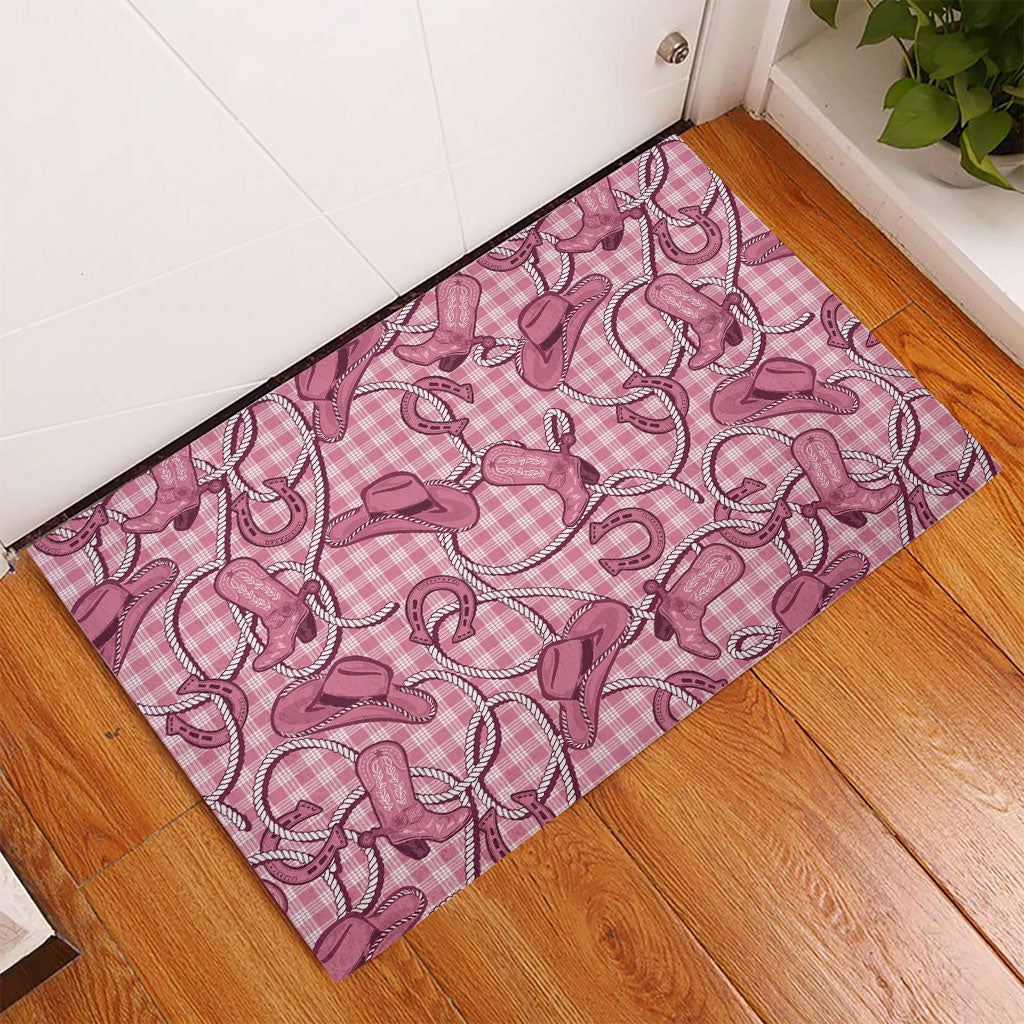 Pink Hawaii Palaka Cowboy Rubber Doormat Hawaiian Paniolo Festival Spirit LT19 - Polynesian Pride
