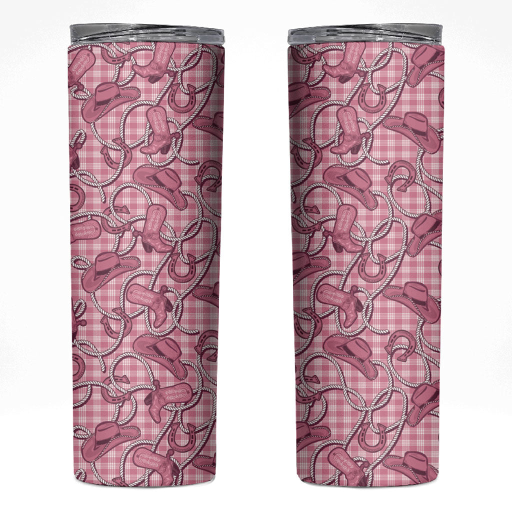 Pink Hawaii Palaka Cowboy Skinny Tumbler Hawaiian Paniolo Festival Spirit LT19 Pink - Polynesian Pride