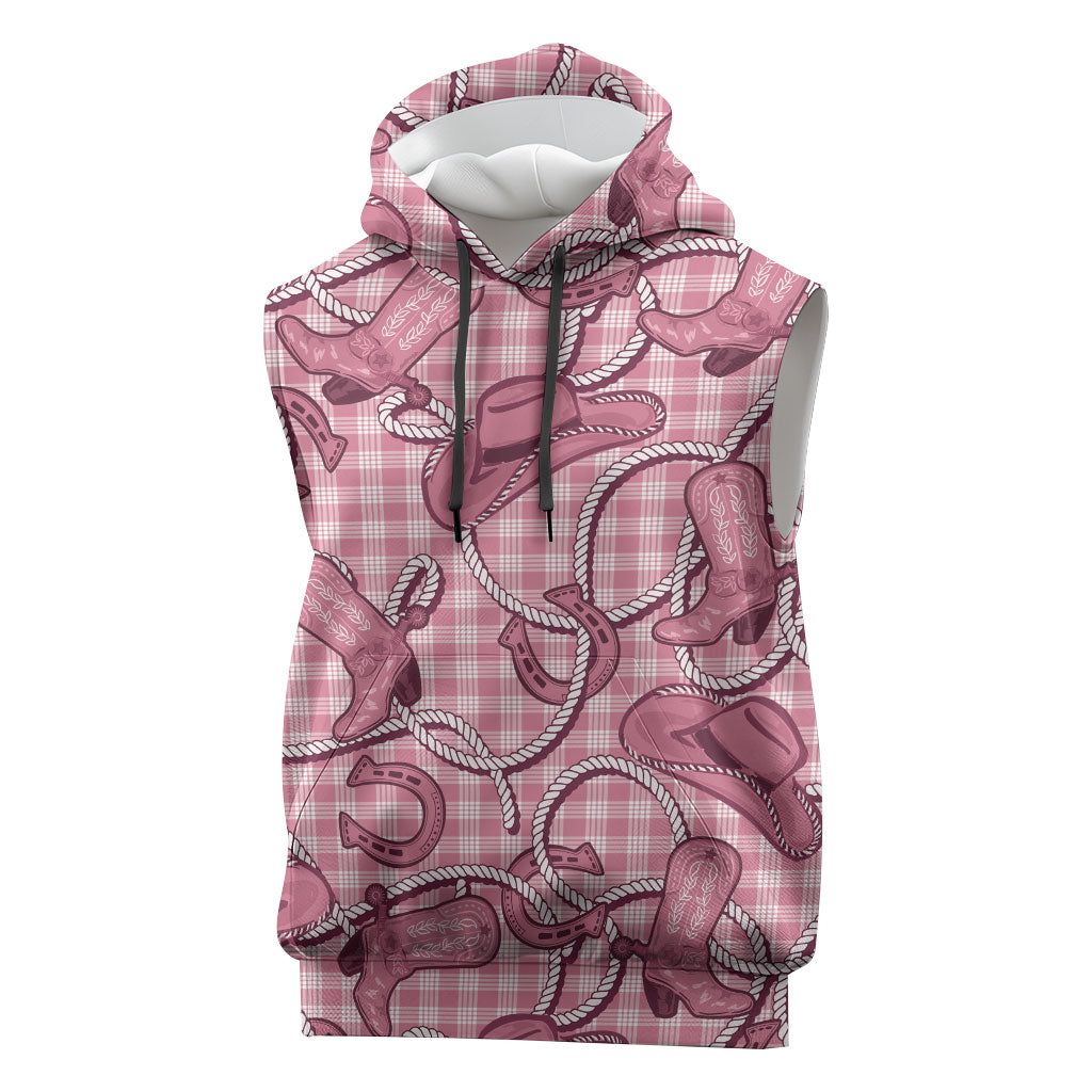 Pink Hawaii Palaka Cowboy Sleeveless Hoodie Hawaiian Paniolo Festival Spirit LT19 Pink - Polynesian Pride