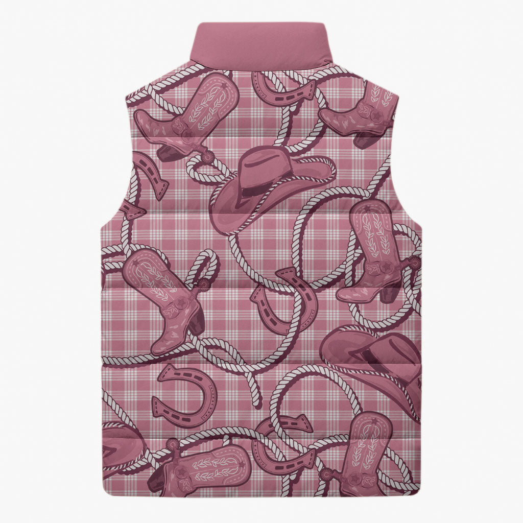 Pink Hawaii Palaka Cowboy Sleeveless Puffer Jacket Hawaiian Paniolo Festival Spirit LT19 - Polynesian Pride