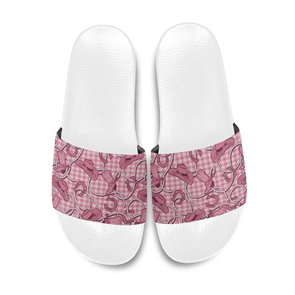 Pink Hawaii Palaka Cowboy Slide Sandals Hawaiian Paniolo Festival Spirit LT19 Pink - Polynesian Pride