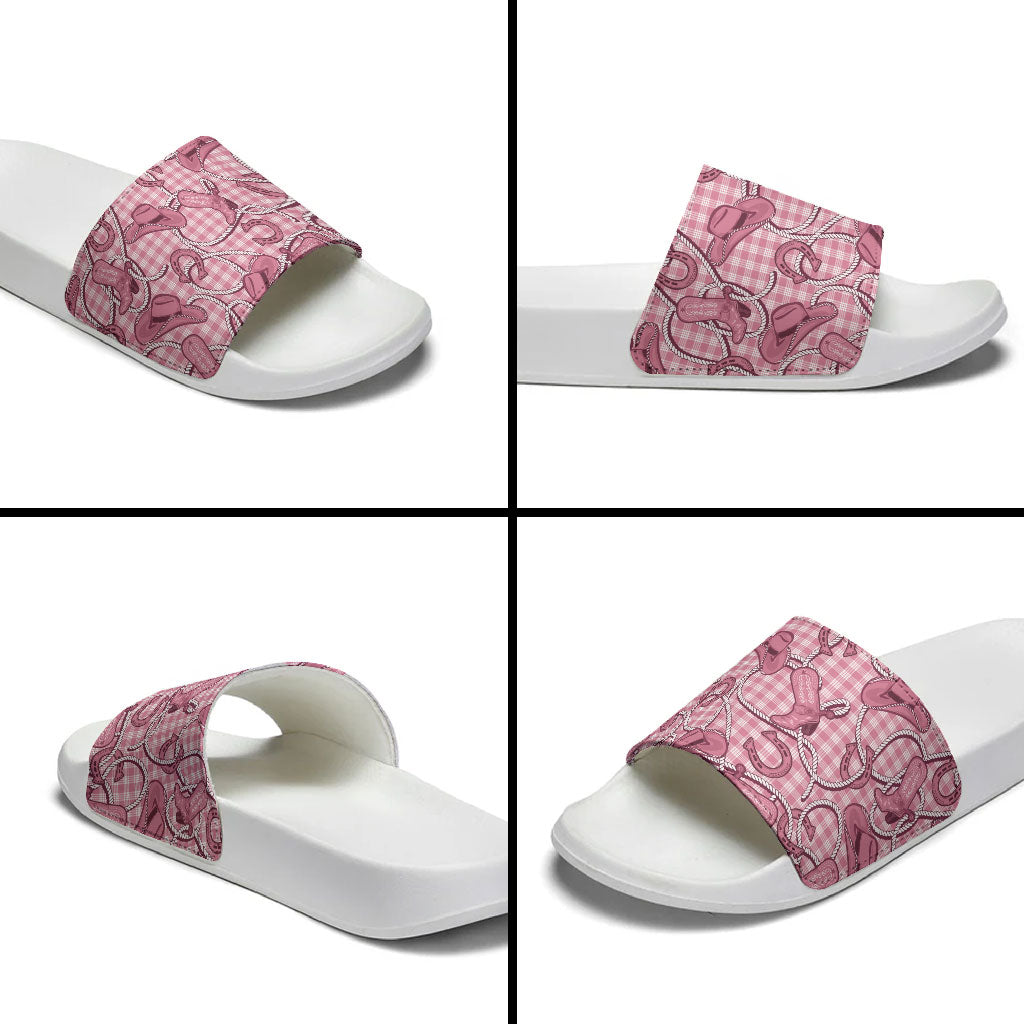 Pink Hawaii Palaka Cowboy Slide Sandals Hawaiian Paniolo Festival Spirit LT19 - Polynesian Pride