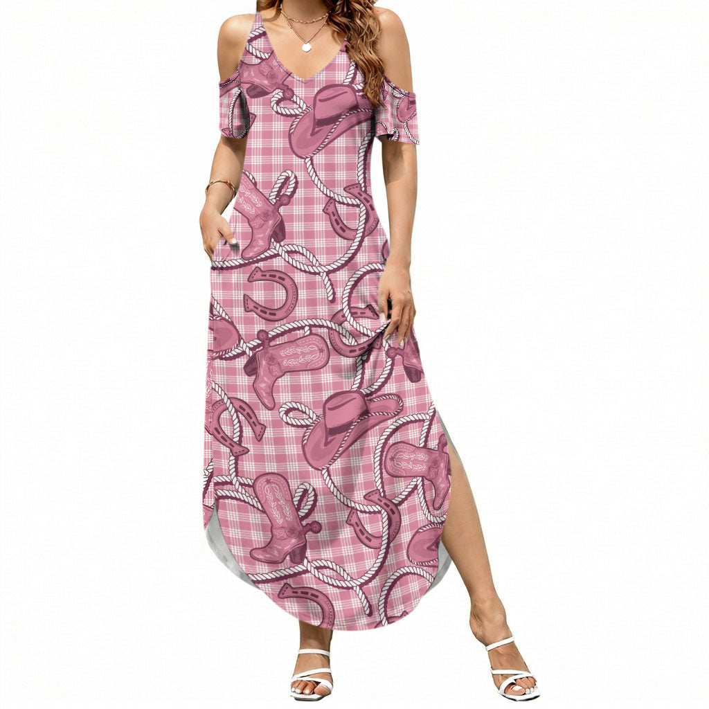 Pink Hawaii Palaka Cowboy Summer Maxi Dress Hawaiian Paniolo Festival Spirit LT19 Women Pink - Polynesian Pride