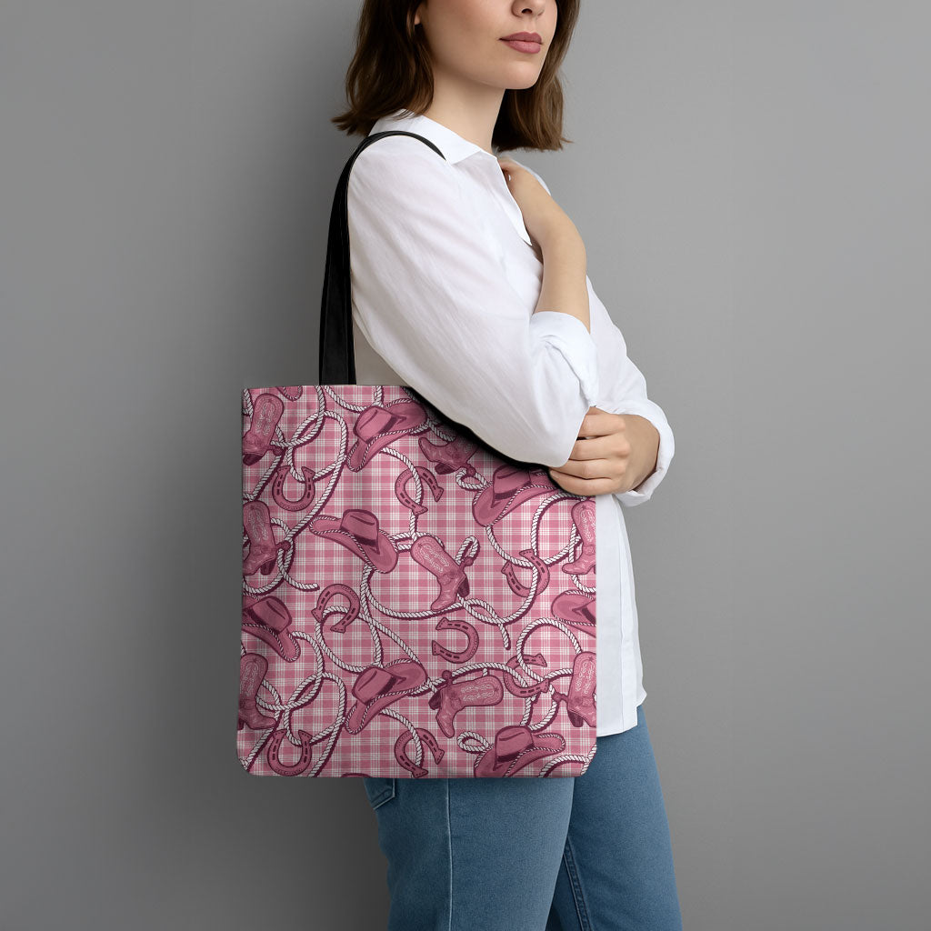 Pink Hawaii Palaka Cowboy Tote Bag Hawaiian Paniolo Festival Spirit LT19 - Polynesian Pride