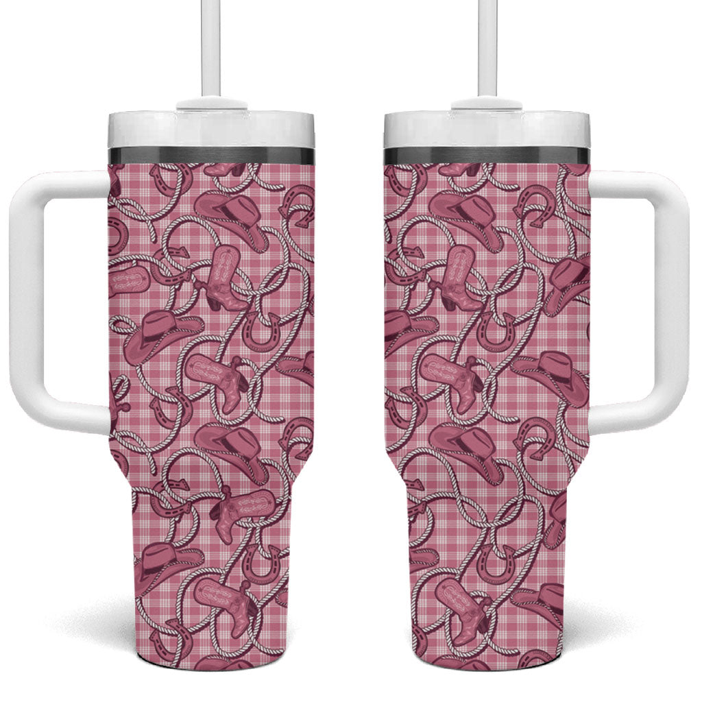 Pink Hawaii Palaka Cowboy Tumbler With Handle Hawaiian Paniolo Festival Spirit LT19 One Size: 40 oz Pink - Polynesian Pride