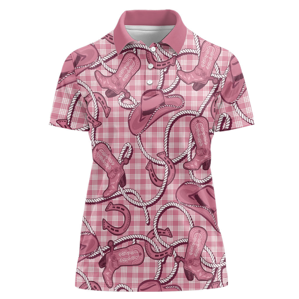Pink Hawaii Palaka Cowboy Women Polo Shirt Hawaiian Paniolo Festival Spirit LT19 Female Pink - Polynesian Pride