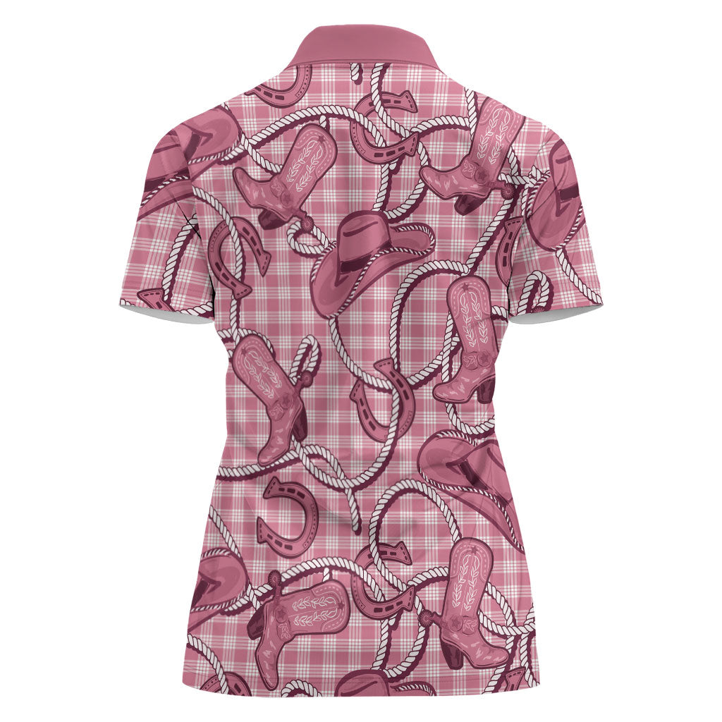 Pink Hawaii Palaka Cowboy Women Polo Shirt Hawaiian Paniolo Festival Spirit LT19 - Polynesian Pride