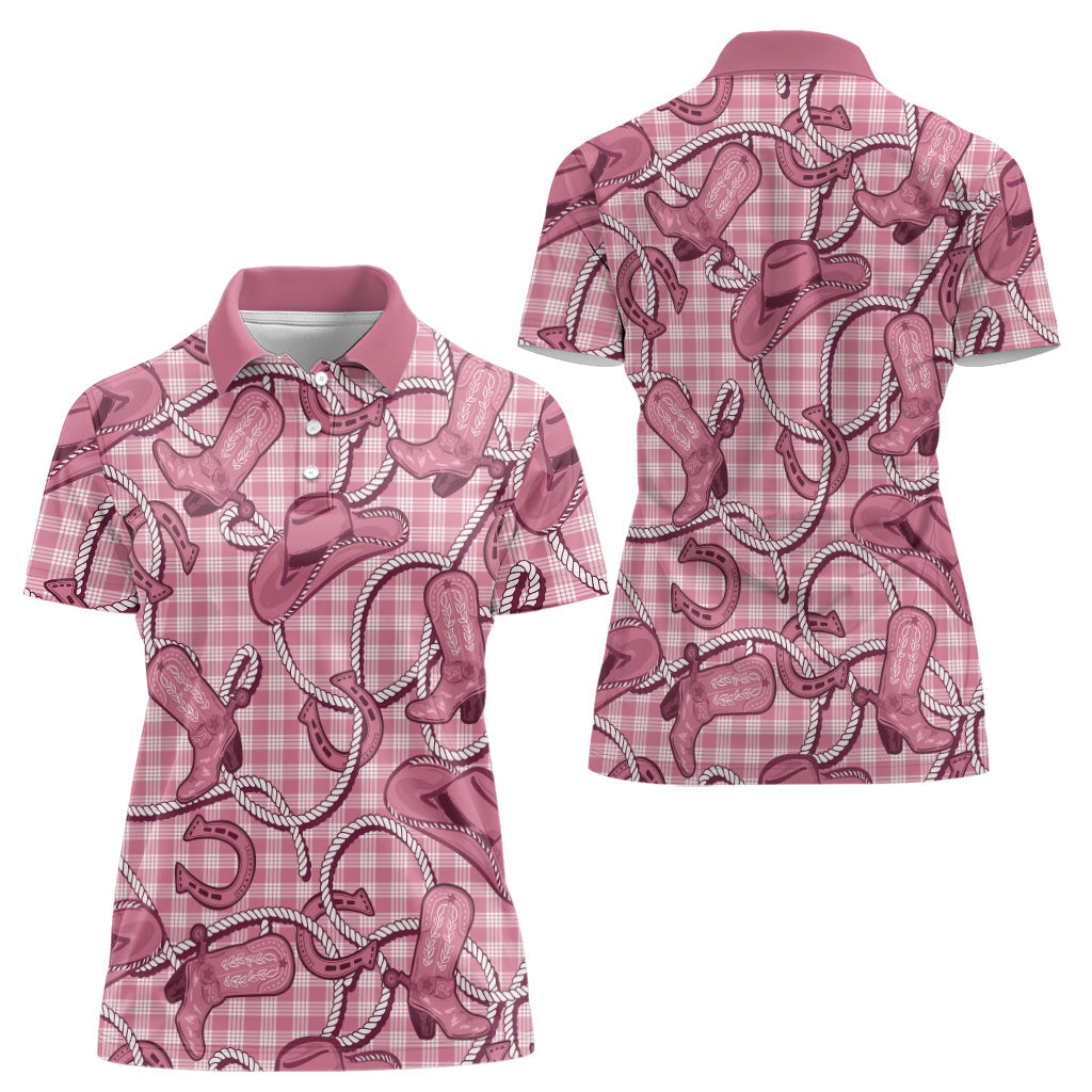 Pink Hawaii Palaka Cowboy Women Polo Shirt Hawaiian Paniolo Festival Spirit LT19 - Polynesian Pride