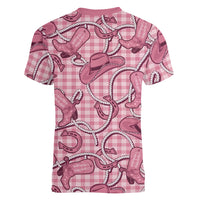 Pink Hawaii Palaka Cowboy Women V-Neck T-Shirt Hawaiian Paniolo Festival Spirit LT19 - Polynesian Pride