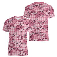 Pink Hawaii Palaka Cowboy Women V-Neck T-Shirt Hawaiian Paniolo Festival Spirit LT19 - Polynesian Pride
