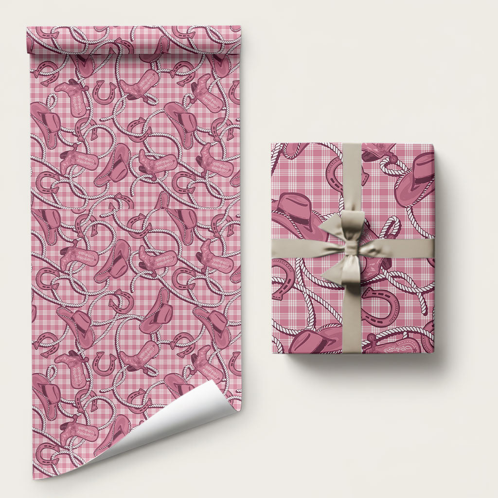 Pink Hawaii Palaka Cowboy Wrapping Paper Hawaiian Paniolo Festival Spirit LT19 58" × 23" Pink - Polynesian Pride