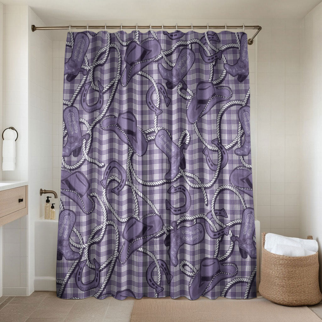 Purple Hawaii Palaka Cowboy Bathroom Set Hawaiian Paniolo Festival Spirit LT19 Shower Curtain Only Purple - Polynesian Pride
