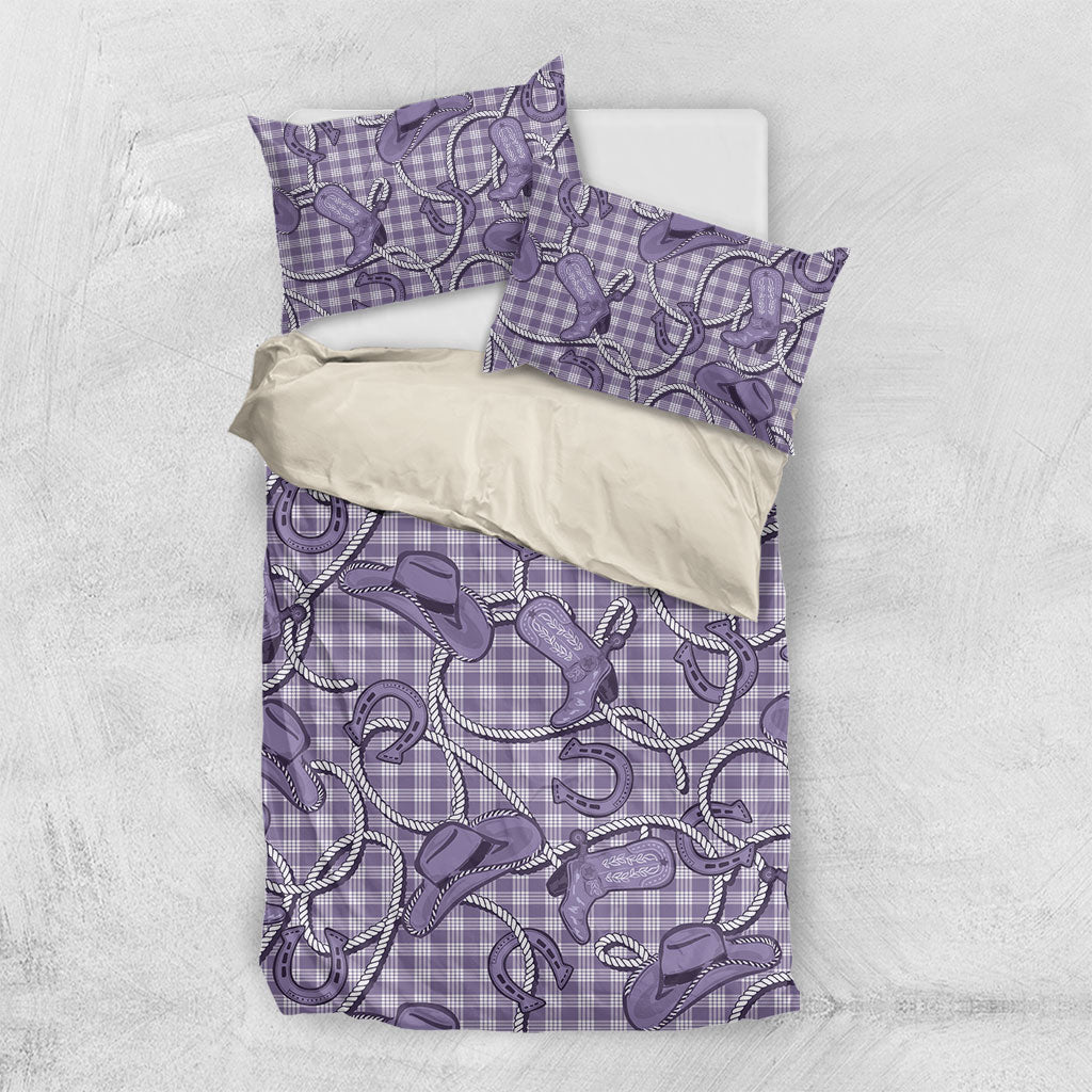 Purple Hawaii Palaka Cowboy Bedding Set Hawaiian Paniolo Festival Spirit LT19 US Twin 172cm x 218cm Purple - Polynesian Pride