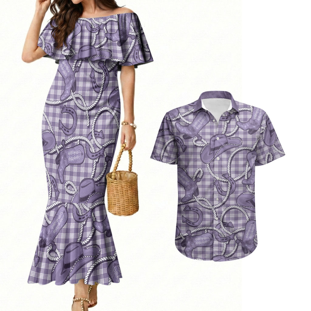 Purple Hawaii Palaka Cowboy Couples Matching Mermaid Dress and Hawaiian Shirt Hawaiian Paniolo Festival Spirit LT19 Purple - Polynesian Pride