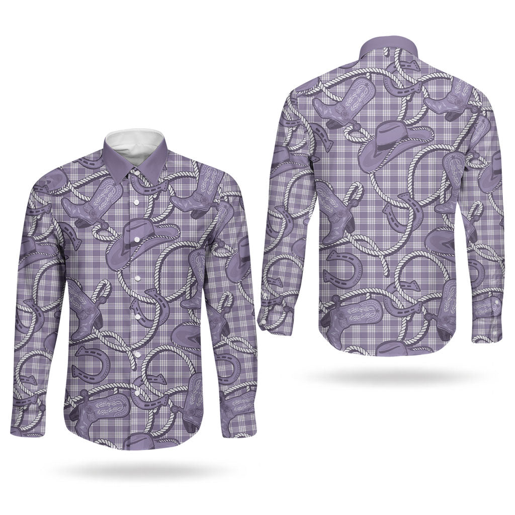Purple Hawaii Palaka Cowboy Couples Matching Mermaid Dress and Long Sleeve Button Shirt Hawaiian Paniolo Festival Spirit LT19 - Polynesian Pride