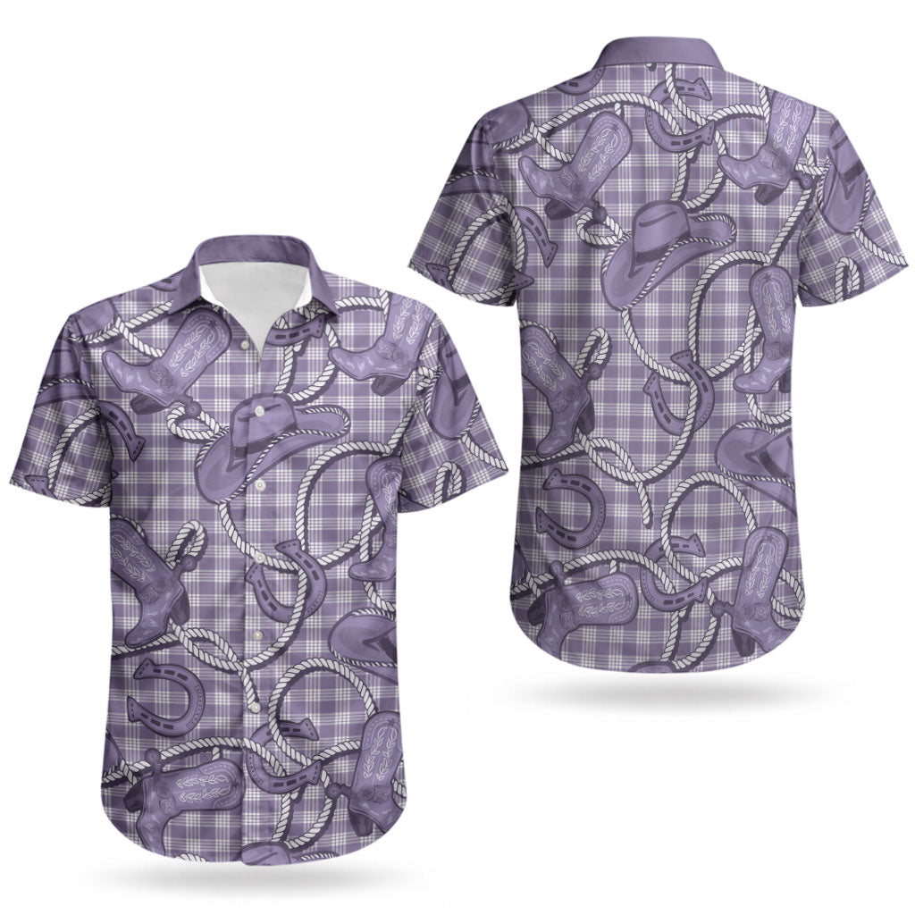 Purple Hawaii Palaka Cowboy Couples Matching Off Shoulder Maxi Dress and Hawaiian Shirt Hawaiian Paniolo Festival Spirit LT19 - Polynesian Pride