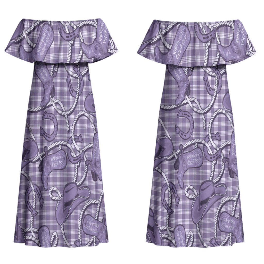 Purple Hawaii Palaka Cowboy Couples Matching Off Shoulder Maxi Dress and Hawaiian Shirt Hawaiian Paniolo Festival Spirit LT19 - Polynesian Pride