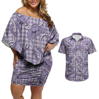 Purple Hawaii Palaka Cowboy Couples Matching Off Shoulder Short Dress and Hawaiian Shirt Hawaiian Paniolo Festival Spirit LT19 Purple - Polynesian Pride