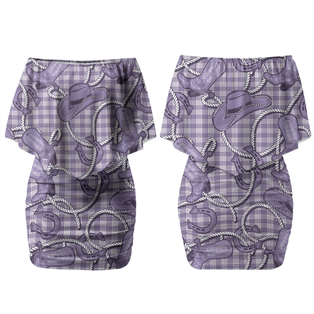 Purple Hawaii Palaka Cowboy Couples Matching Off Shoulder Short Dress and Hawaiian Shirt Hawaiian Paniolo Festival Spirit LT19 - Polynesian Pride