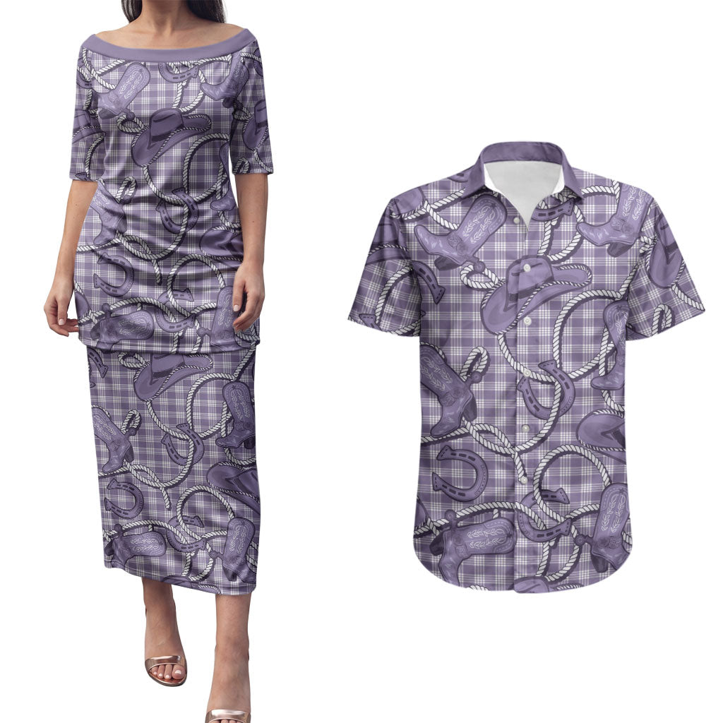 Purple Hawaii Palaka Cowboy Couples Matching Puletasi and Hawaiian Shirt Hawaiian Paniolo Festival Spirit LT19 Purple - Polynesian Pride