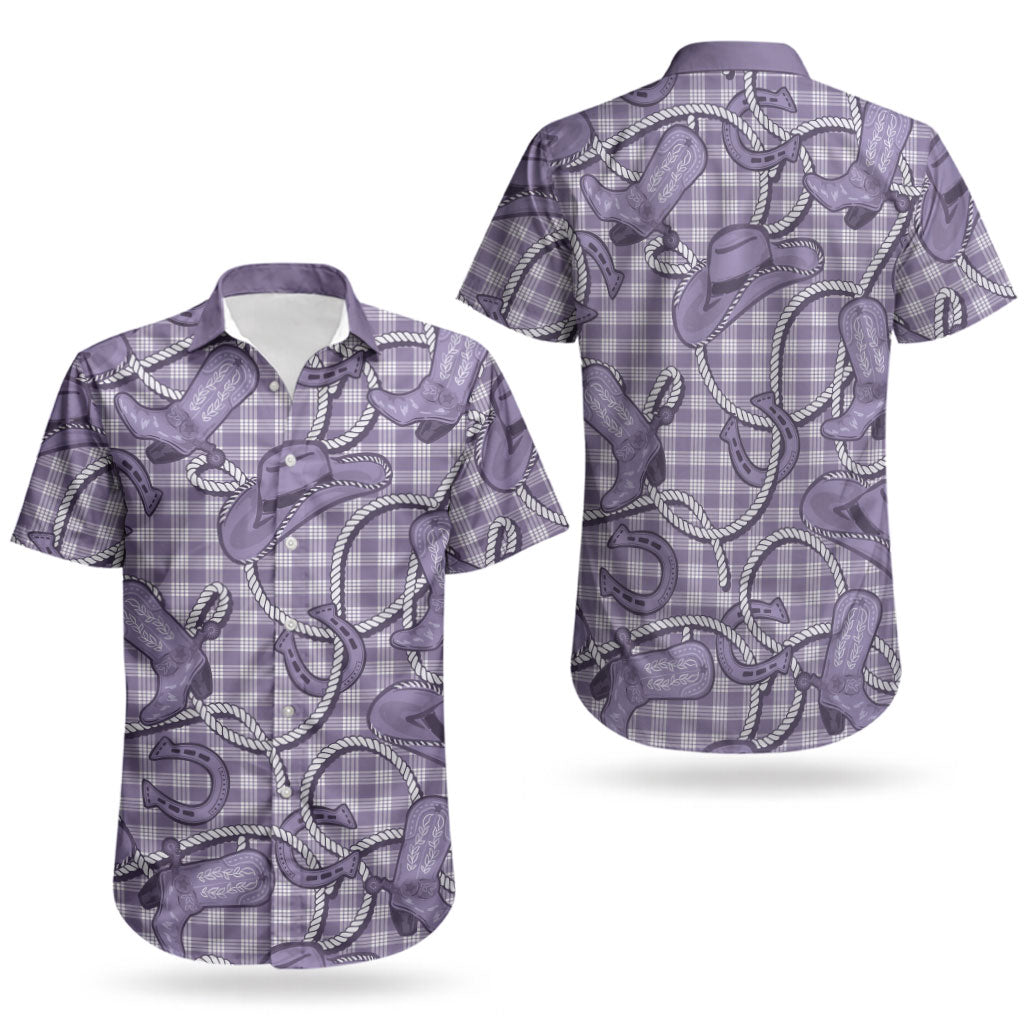 Purple Hawaii Palaka Cowboy Couples Matching Short Sleeve Bodycon Dress and Hawaiian Shirt Hawaiian Paniolo Festival Spirit LT19 - Polynesian Pride