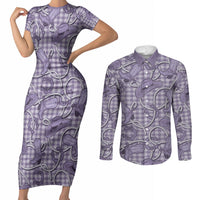 Purple Hawaii Palaka Cowboy Couples Matching Short Sleeve Bodycon Dress and Long Sleeve Button Shirt Hawaiian Paniolo Festival Spirit LT19 Purple - Polynesian Pride