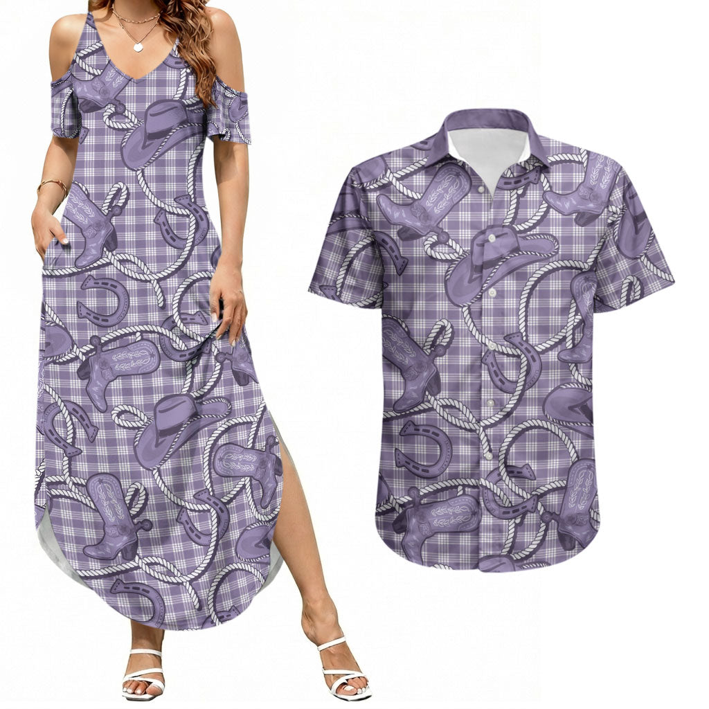 Purple Hawaii Palaka Cowboy Couples Matching Summer Maxi Dress and Hawaiian Shirt Hawaiian Paniolo Festival Spirit LT19 Purple - Polynesian Pride