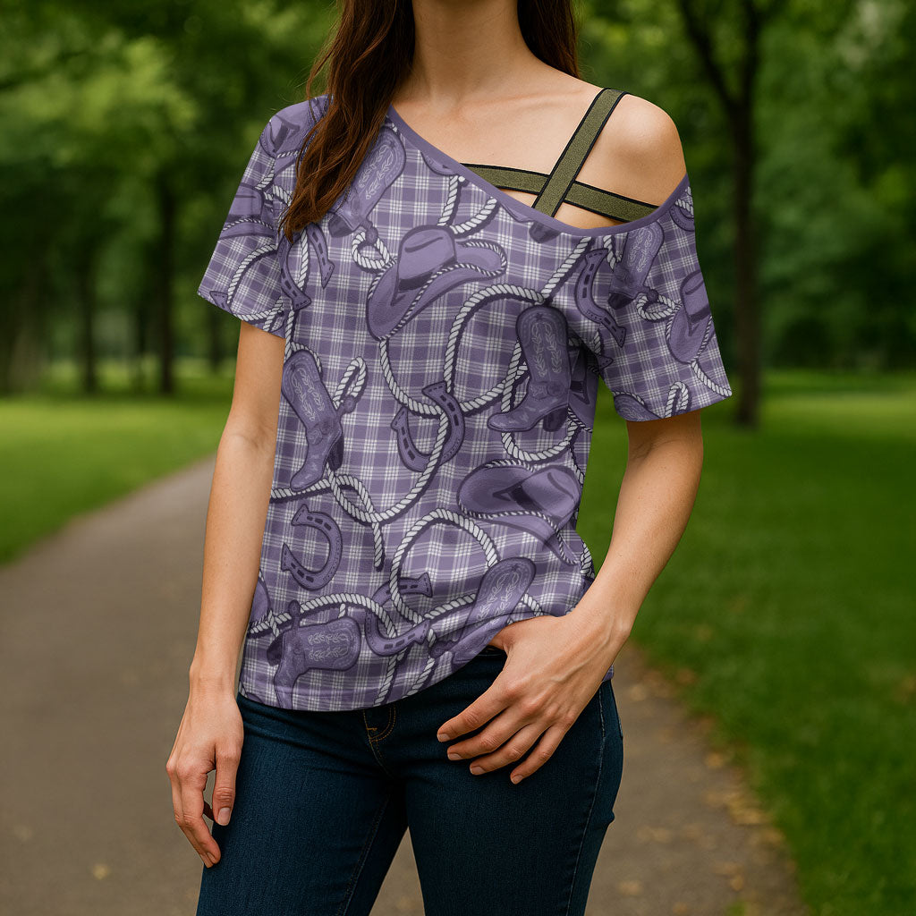 Purple Hawaii Palaka Cowboy Cross Shoulder Shirt Hawaiian Paniolo Festival Spirit LT19 - Polynesian Pride