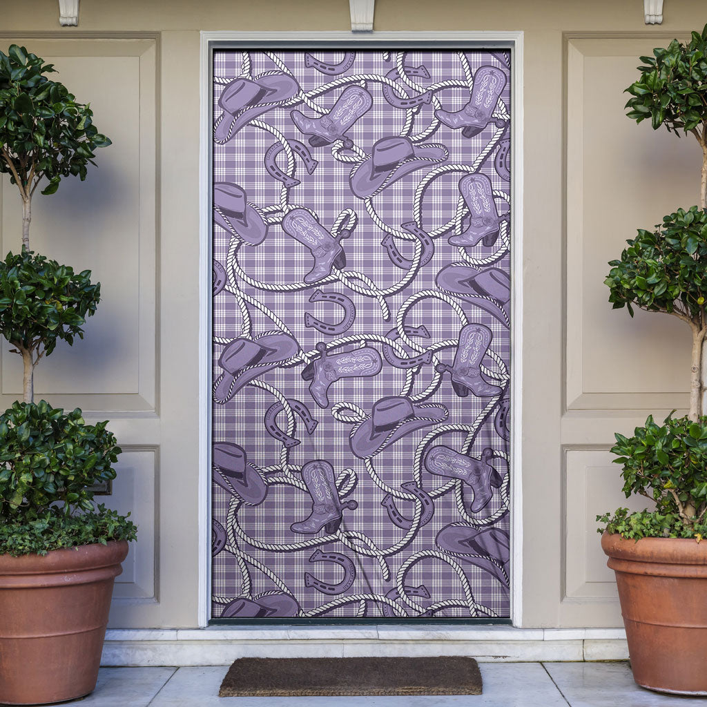 Purple Hawaii Palaka Cowboy Door Cover Hawaiian Paniolo Festival Spirit LT19 Purple - Polynesian Pride