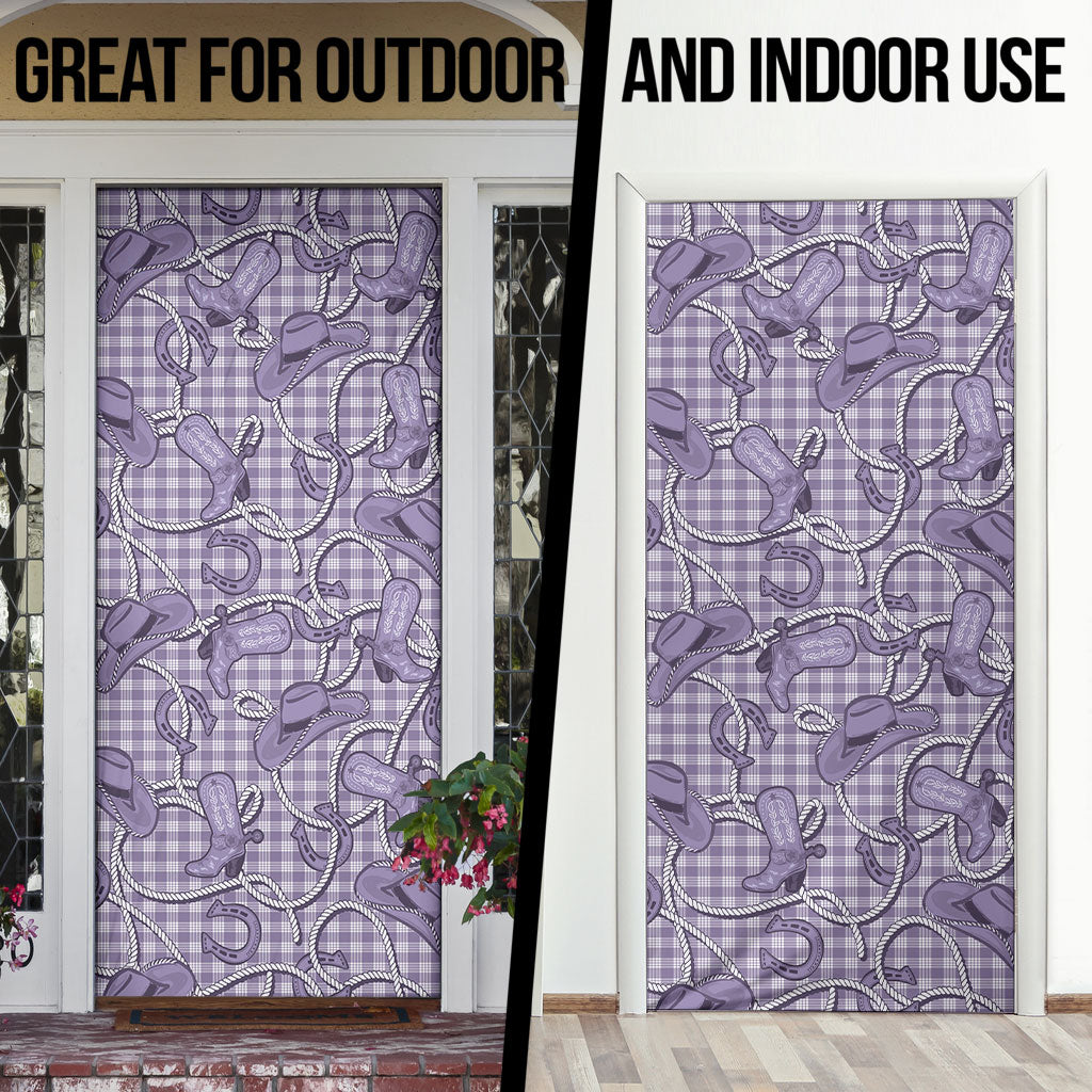 Purple Hawaii Palaka Cowboy Door Cover Hawaiian Paniolo Festival Spirit LT19 - Polynesian Pride