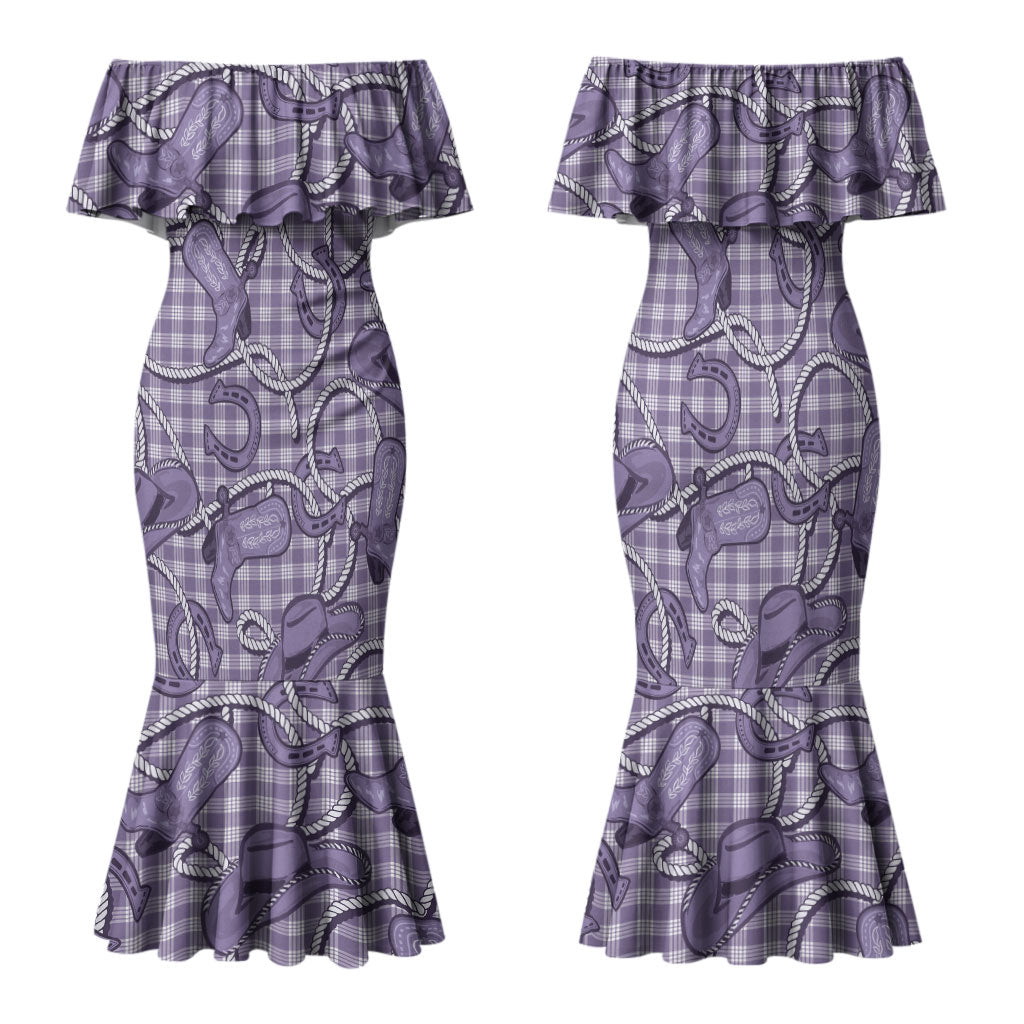 Purple Hawaii Palaka Cowboy Family Matching Mermaid Dress and Hawaiian Shirt Hawaiian Paniolo Festival Spirit LT19 Mom's Dress Purple - Polynesian Pride