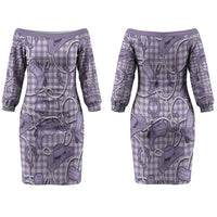 Purple Hawaii Palaka Cowboy Family Matching Off The Shoulder Long Sleeve Dress and Hawaiian Shirt Hawaiian Paniolo Festival Spirit LT19 Mom's Dress Purple - Polynesian Pride