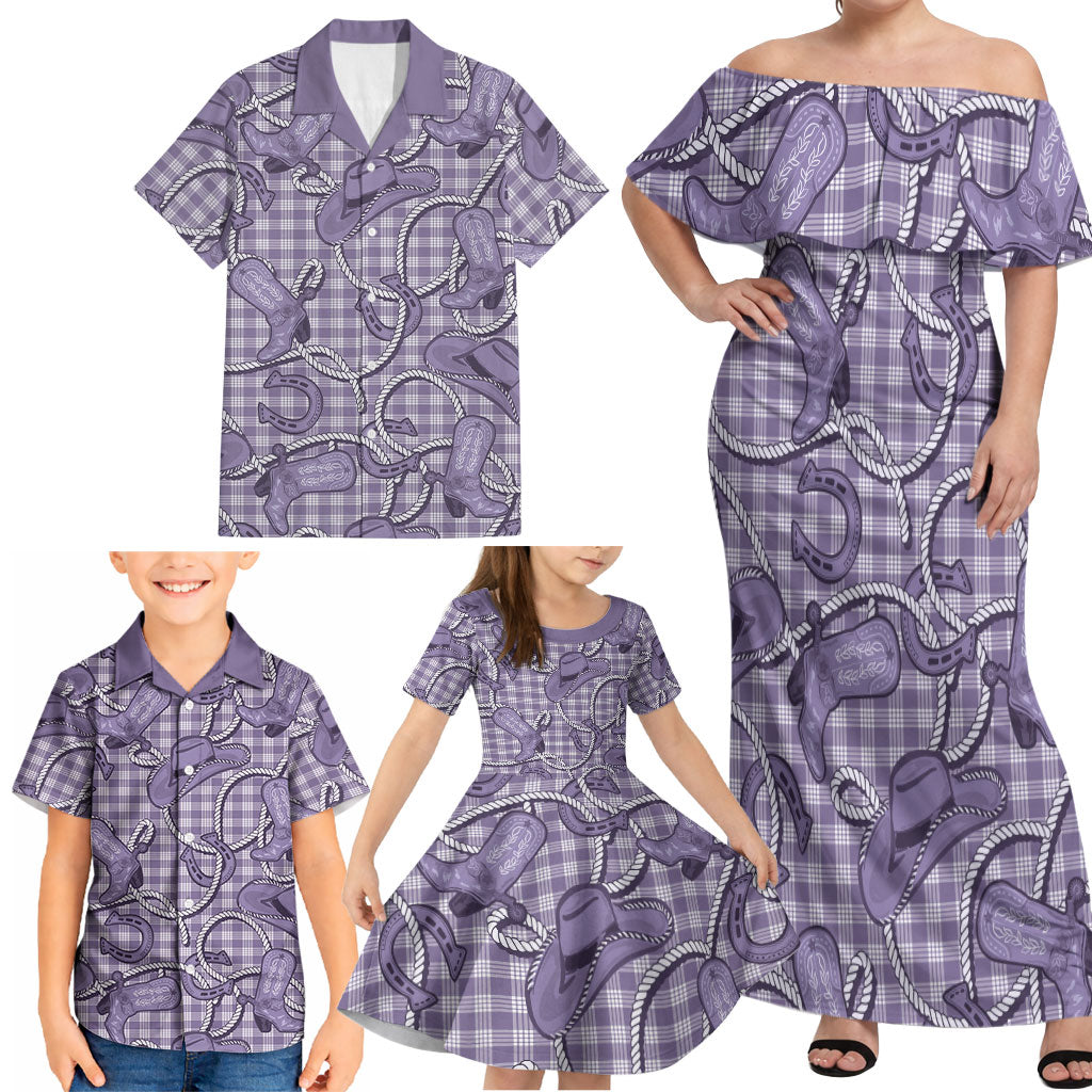 Purple Hawaii Palaka Cowboy Family Matching Off Shoulder Maxi Dress and Hawaiian Shirt Hawaiian Paniolo Festival Spirit LT19 - Polynesian Pride