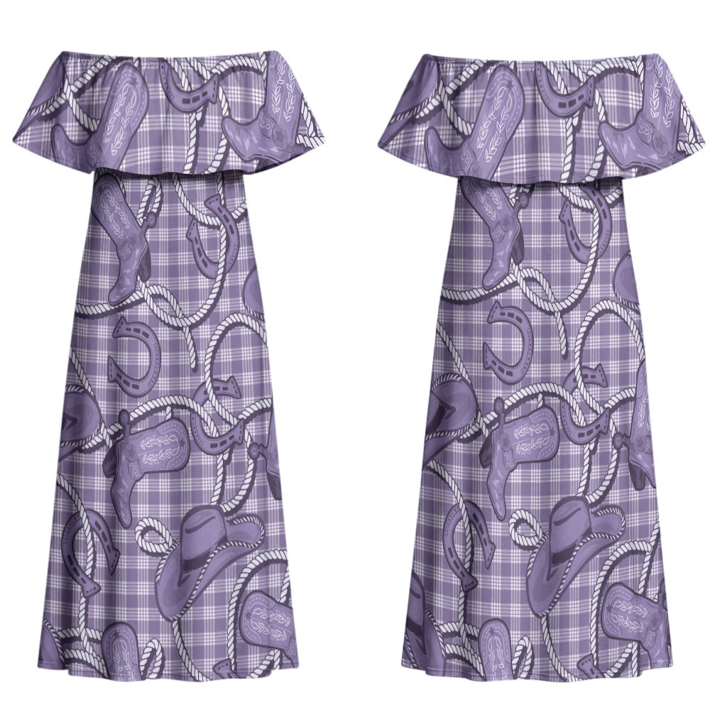 Purple Hawaii Palaka Cowboy Family Matching Off Shoulder Maxi Dress and Hawaiian Shirt Hawaiian Paniolo Festival Spirit LT19 Mom's Dress Purple - Polynesian Pride