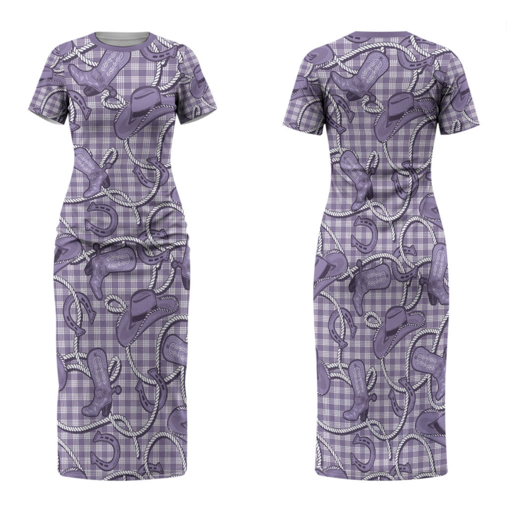 Purple Hawaii Palaka Cowboy Family Matching Short Sleeve Bodycon Dress and Hawaiian Shirt Hawaiian Paniolo Festival Spirit LT19 Mom's Dress Purple - Polynesian Pride