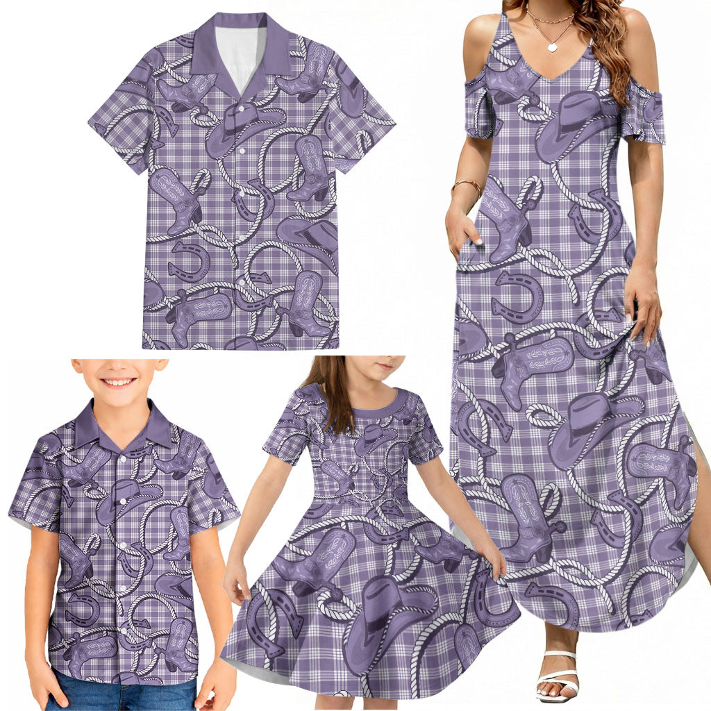 Purple Hawaii Palaka Cowboy Family Matching Summer Maxi Dress and Hawaiian Shirt Hawaiian Paniolo Festival Spirit LT19 - Polynesian Pride