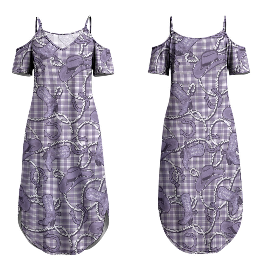 Purple Hawaii Palaka Cowboy Family Matching Summer Maxi Dress and Hawaiian Shirt Hawaiian Paniolo Festival Spirit LT19 Mom's Dress Purple - Polynesian Pride