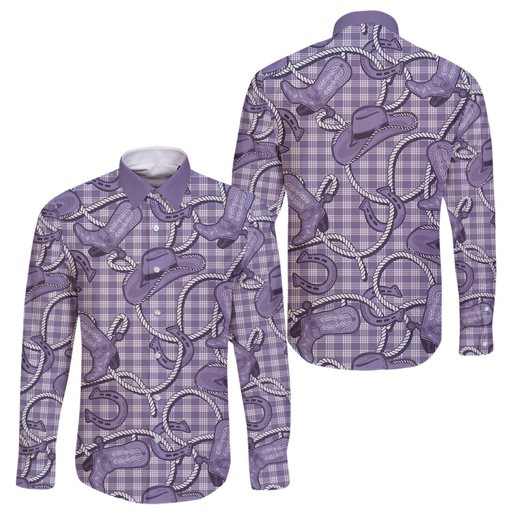 Purple Hawaii Palaka Cowboy Family Matching Tank Maxi Dress and Hawaiian Shirt Hawaiian Paniolo Festival Spirit LT19 Dad's Shirt - Long Sleeve Purple - Polynesian Pride
