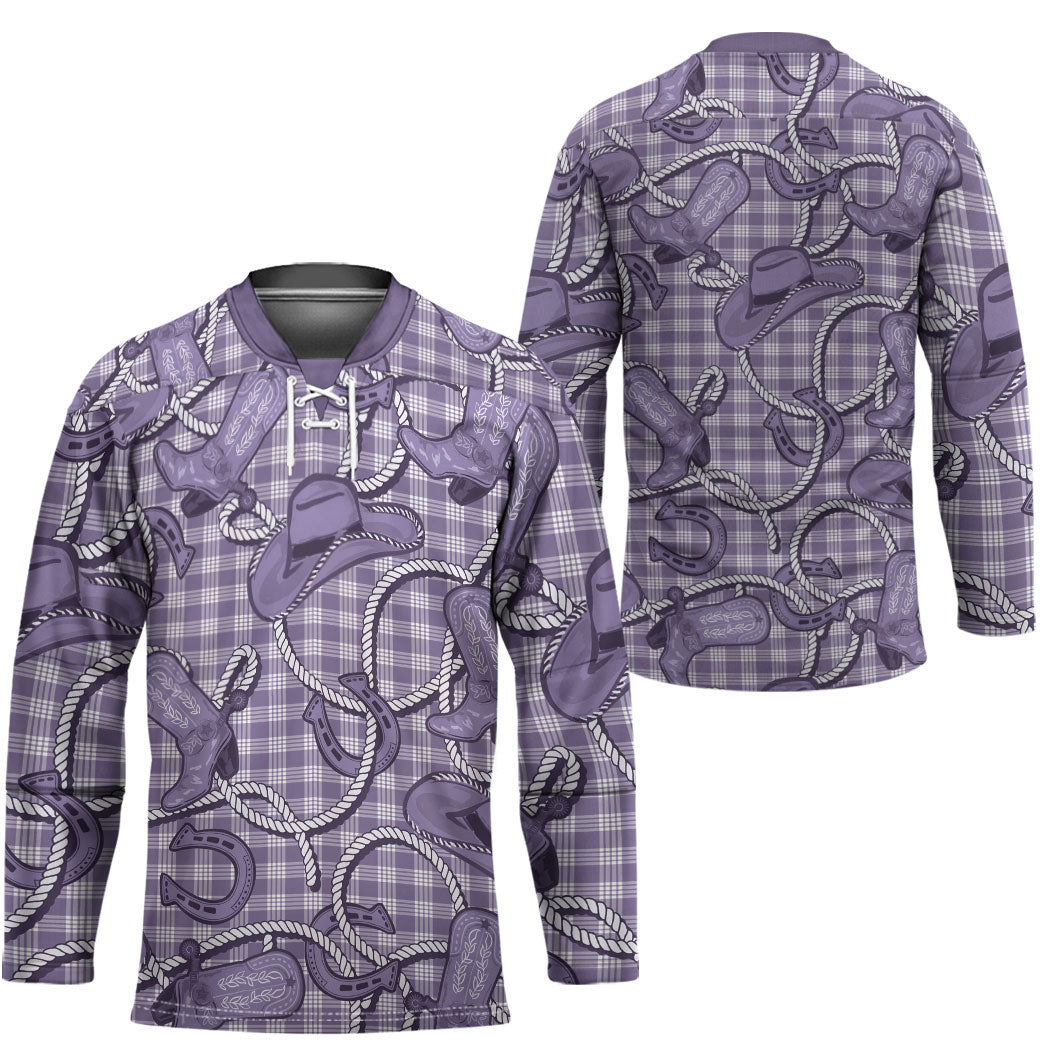 Purple Hawaii Palaka Cowboy Hockey Jersey Hawaiian Paniolo Festival Spirit LT19 - Polynesian Pride